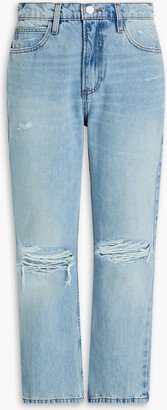 Cropped distressed mid-rise bootcut jeans