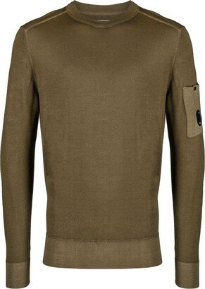 Lens-detail crew-neck wool jumper