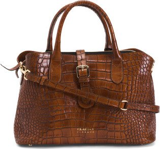 TJMAXX Leather Croc Triple Compartment Satchel