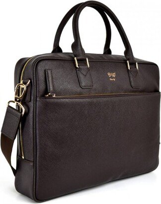 David Wej Saffiano Leather Briefcase – Brown