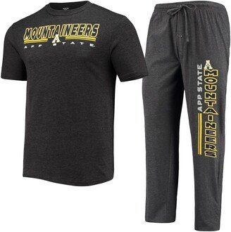 Men's Concepts Sport Heathered Charcoal and Black Appalachian State Mountaineers Meter T-shirt and Pants Sleep Set - Heathered Charcoal, Black