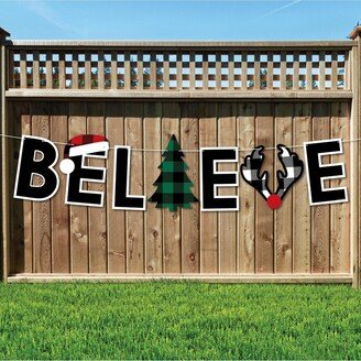 Big Dot Of Happiness Holiday Plaid Trees - Christmas Party Decor - Believe - Outdoor Letter Banner