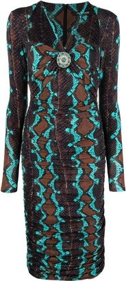 Snakeskin-Print Bodycon Midi Dress