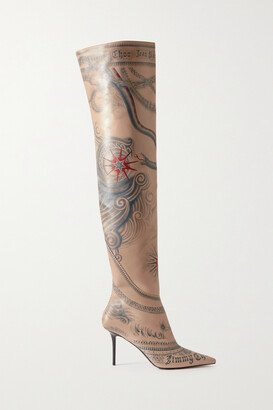 Jean Paul Gaultier 90 Printed Leather Knee Boots - Neutrals