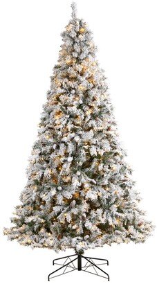 Flocked River Mountain Pine Artificial Christmas Tree with Pinecones and 650 Clear Led Lights, 9'