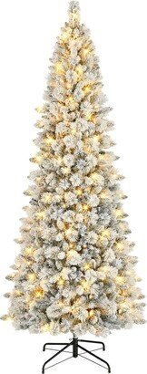 Puleo 9' Pre-Lit Flocked Alberta Spruce Tree with 450 Warm White Led Lights, 1382 Tips