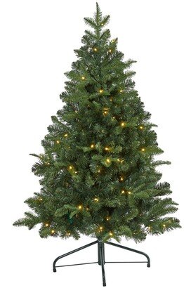 Grand Teton Spruce Flat Back Artificial Christmas Tree with 90 Clear Led Lights and 369 Bendable Branches