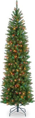 National Tree Company 7 ft Artificial Pre-Lit Slim Christmas Tree, Green, Kingswood Fir, Multicolor Lights, Includes Stand