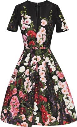 Hollyhocks split-neck faille dress