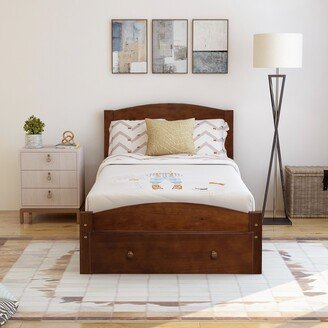 Platform Twin Bed Frame with Storage Drawer and Wood Slat Support