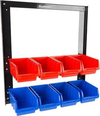 8 Bin Storage Rack Organizer- Wall Mountable Garage Shelving with Removeable Bins for Tools, Hardware, Crafts