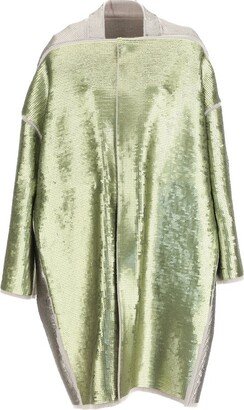 Piped-Trim Drop Shoulder Sequinned Midi Coat