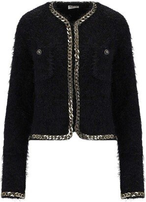 Black Cropped Boucle Cardigan With Chains