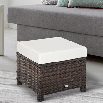 Modern Rectangle Rattan Wicker Ottoman Footrest with Removable Cushion and Modern Design for Outdoor/Indoor Use