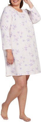 Plus Size Floral Lace-Trim Nightgown - Peach/lilac Floral Stems