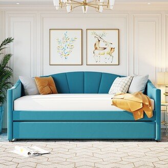 TOSWIN Twin Upholstered Daybed Sofa Bed with Trundle Bed and Wood Slat-AB