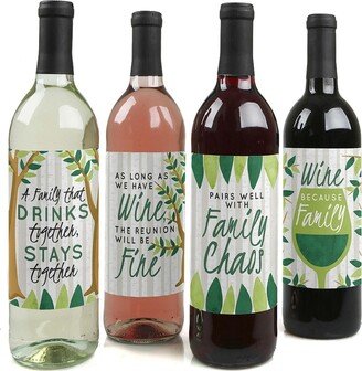 Big Dot Of Happiness Family Tree Reunion - Party Decor - Wine Bottle Label Stickers - 4 Ct