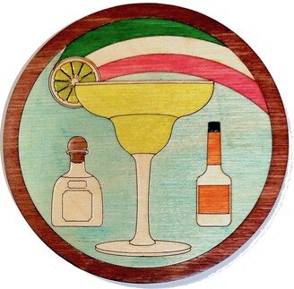 Margarita Waterproof Wooden Coaster, Original & Hand-Colored With Homemade Ink. Combine Orders & Build Your Own Set Of 6 For A Free Case