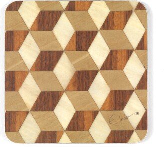 E. Inder Designs Coasters Set Of Six. Brown White And Caramel Heat Proof Melamine. Tied With Ribbon For Gifting.