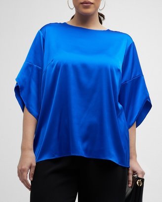 Whitney Morgan Plus Size Petal-Sleeve Charmeuse Blouse