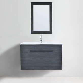 Jims Maison Wall-Mounted Single Sink Bath Vanity in Black with White Ceramic Top With Ceramic Basin and Mirror