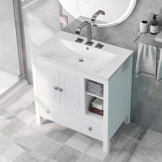 EPOWP 30 Bathroom Vanity with Sink Bathroom Cabinet Solid Wood Frame