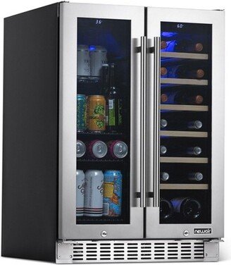 24 Built-in Dual Zone Refrigerator 18 Bottle and 58 Can French Door Wine and Beverage Fridge in Stainless Steel, Drinks and Wine Cooler