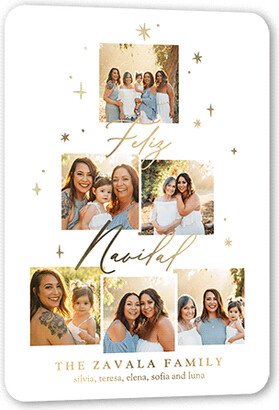 Holiday Cards: Daylight Stars Holiday Card, White, Gold Foil, 5X7, Feliz Navidad, Matte, Personalized Foil Cardstock, Rounded