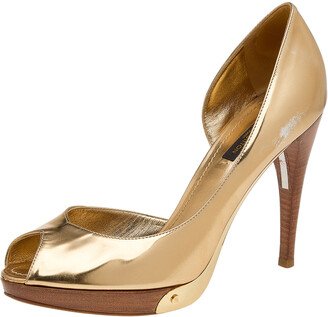 Metallic Gold Leather D'orsay Platform Pumps Size 38.5