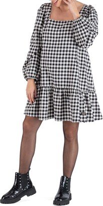 Patti Checkered Balloon Long Sleeve Cotton Maternity Dress