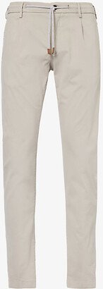 Mens Light Grey Drawstring-waistband Belt-loop Tapered-leg Regular-fit Stretch Cotton-blend Trousers