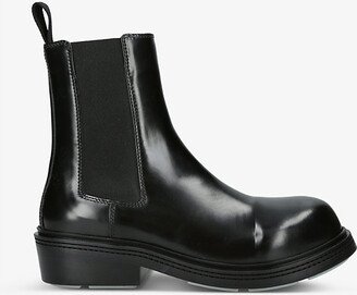 Mens Black Elasticated-panel Pull-tab Leather Chelsea Boots