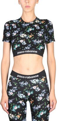 Paint-Splatter Print Logo-Band Crop Top