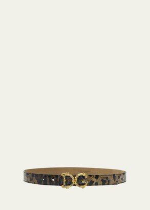 Leopard Patent Leather Belt With Baroque Logo Buckle