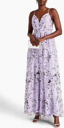 Floral-design embroidered tulle maxi dress