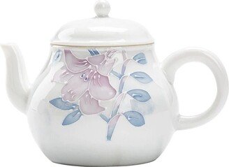 Oriarm Chinese Kung Fu Tea Pot Pear Shape, Porcelain Teapot With Heap Carving Lily