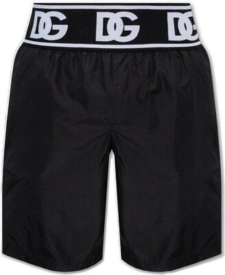 Logo-Waist Straight Hem Swim Shorts