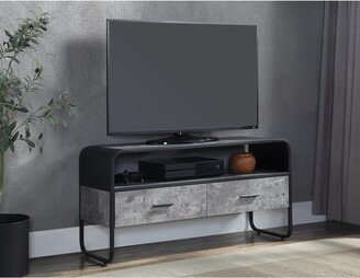 RASOO Industrial Style 39 TV Stand with Metal Frame, 1 Open Compartment & 2 Storage Drawer, Media Console, Solid Wood TV Cabinet