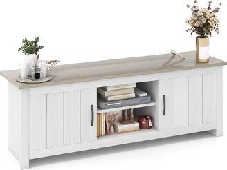 Tangkula Farmhouse TV Stand for TVs up to 65 Media Console Center w/ Doors Cubbies White Oak