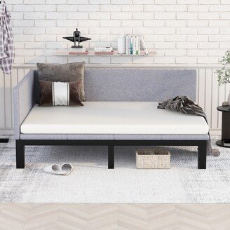 EYIW Full Size Upholstered Daybed, Linen Sofa Bed Frame with One Backrest and One Unique Armrests for Bedroom, Livingroom, Apartment