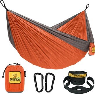 Wise Owl Outfitters Large DoubleOwl Hammock w/Tree Straps & Accessories, Orange - 1.85