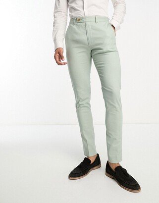 skinny linen mix suit pants in sage green