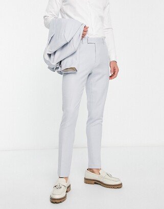 Wedding skinny suit pants in linen mix in micro texture in pastel blue