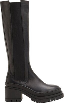 Leather Heeled Tall Chelsea Boots Knee Boots Black