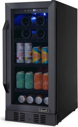 15 Flip Shelf Wine and Beverage Refrigerator, Reversible Shelves Hold 80 Cans or 33 Bottles, Black Stainless Steel & Double-Layer Tempered Gla