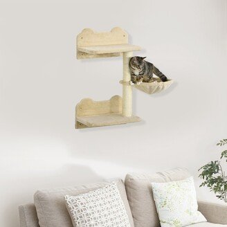 Wall-Mounted Cat Tree, Cat Wall Furniture with Scratching Post, Kitten Activity Center with Condo, Beige