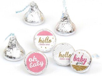 Big Dot of Happiness Hello Little One - Pink & Gold - Girl Baby Shower Party Round Candy Sticker Favors - Labels Fits Chocolate Candy (1 sheet of 108)