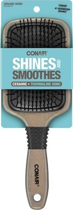 Shines and Smoothes Ceramic Wood Paddle Hair Brush