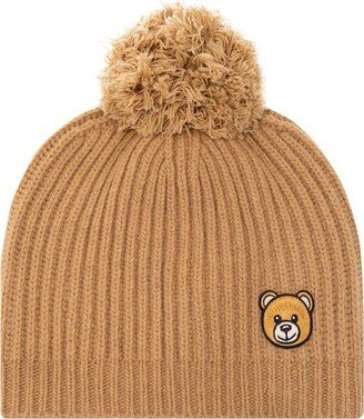 Teddy Bear-Motif Ribbed-Knit Pull-On Beanie