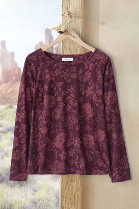 Women's Autumn Tapestry Faux Suede Top - Blackberry Multi - PS - Petite Size